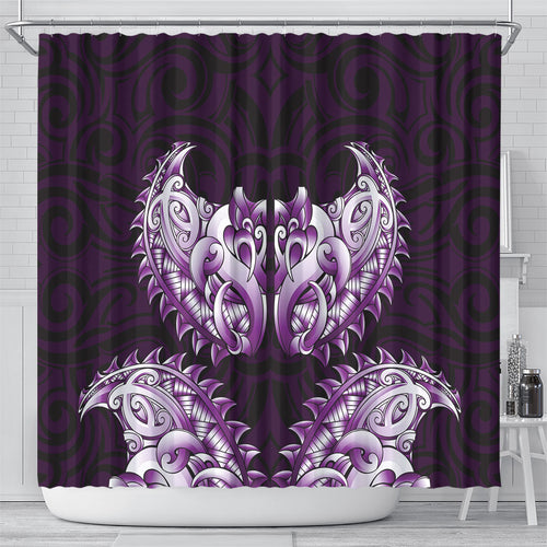 New Zealand Ta Moko Shower Curtain Aotearoa Maori Chest Tattoo Purple