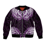 New Zealand Ta Moko Sleeve Zip Bomber Jacket Aotearoa Maori Chest Tattoo Purple