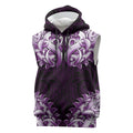 New Zealand Ta Moko Sleeveless Hoodie Aotearoa Maori Chest Tattoo Purple