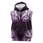 New Zealand Ta Moko Sleeveless Hoodie Aotearoa Maori Chest Tattoo Purple