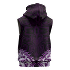 New Zealand Ta Moko Sleeveless Hoodie Aotearoa Maori Chest Tattoo Purple