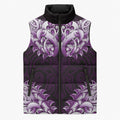 New Zealand Ta Moko Sleeveless Puffer Jacket Aotearoa Maori Chest Tattoo Purple