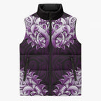 New Zealand Ta Moko Sleeveless Puffer Jacket Aotearoa Maori Chest Tattoo Purple
