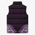 New Zealand Ta Moko Sleeveless Puffer Jacket Aotearoa Maori Chest Tattoo Purple