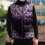 New Zealand Ta Moko Sleeveless Puffer Jacket Aotearoa Maori Chest Tattoo Purple