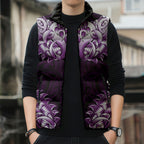 New Zealand Ta Moko Sleeveless Puffer Jacket Aotearoa Maori Chest Tattoo Purple