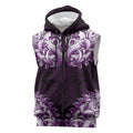 New Zealand Ta Moko Sleeveless Zip Hoodie Aotearoa Maori Chest Tattoo Purple