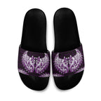 New Zealand Ta Moko Slide Sandals Aotearoa Maori Chest Tattoo Purple