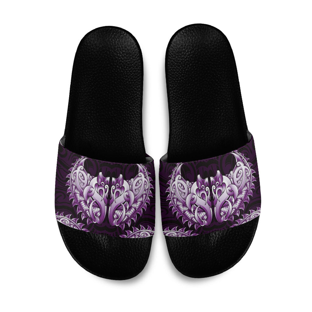 New Zealand Ta Moko Slide Sandals Aotearoa Maori Chest Tattoo Purple