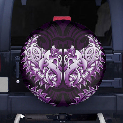 New Zealand Ta Moko Spare Tire Cover Aotearoa Maori Chest Tattoo Purple