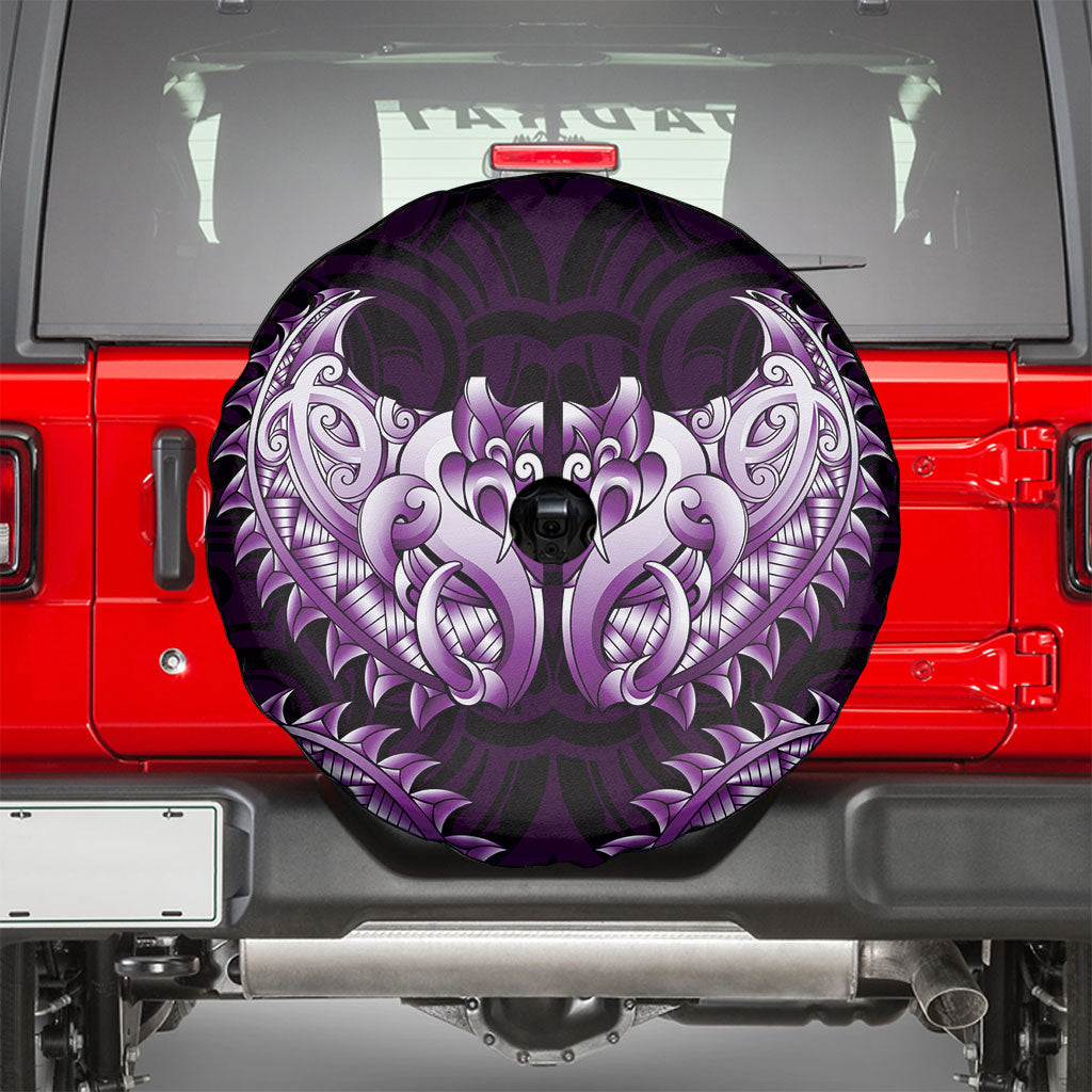 New Zealand Ta Moko Spare Tire Cover Aotearoa Maori Chest Tattoo Purple