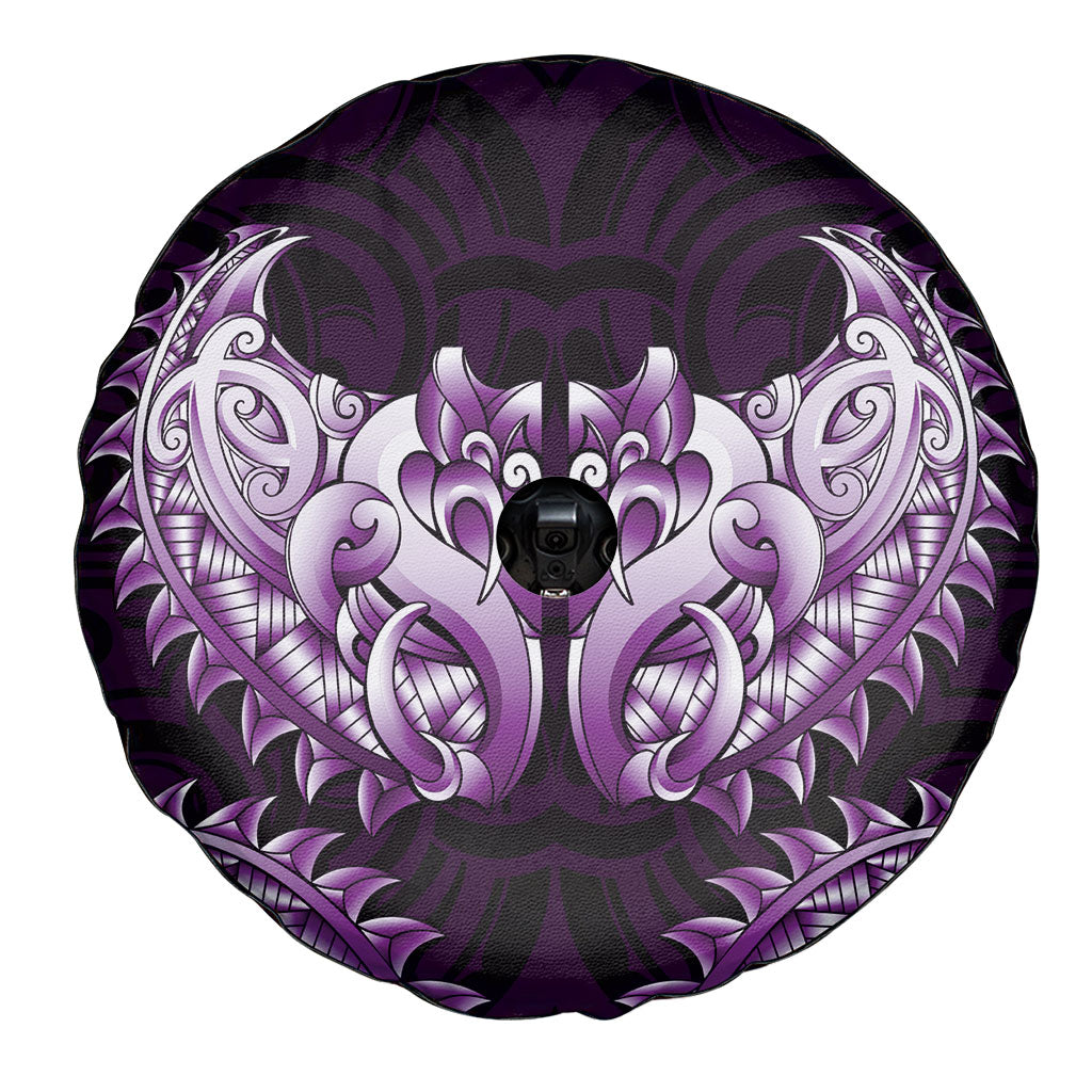 New Zealand Ta Moko Spare Tire Cover Aotearoa Maori Chest Tattoo Purple