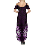 New Zealand Ta Moko Summer Maxi Dress Aotearoa Maori Chest Tattoo Purple