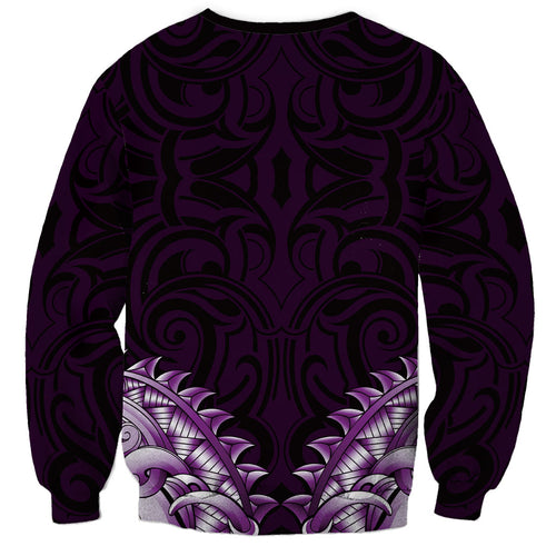 New Zealand Ta Moko Sweatshirt Aotearoa Maori Chest Tattoo Purple