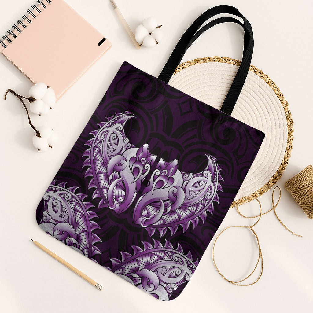 New Zealand Ta Moko Tote Bag Aotearoa Maori Chest Tattoo Purple