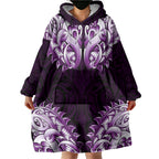New Zealand Ta Moko Wearable Blanket Hoodie Aotearoa Maori Chest Tattoo Purple