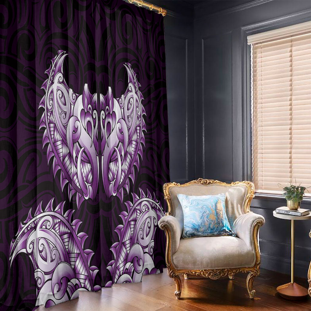 New Zealand Ta Moko Window Curtain Aotearoa Maori Chest Tattoo Purple