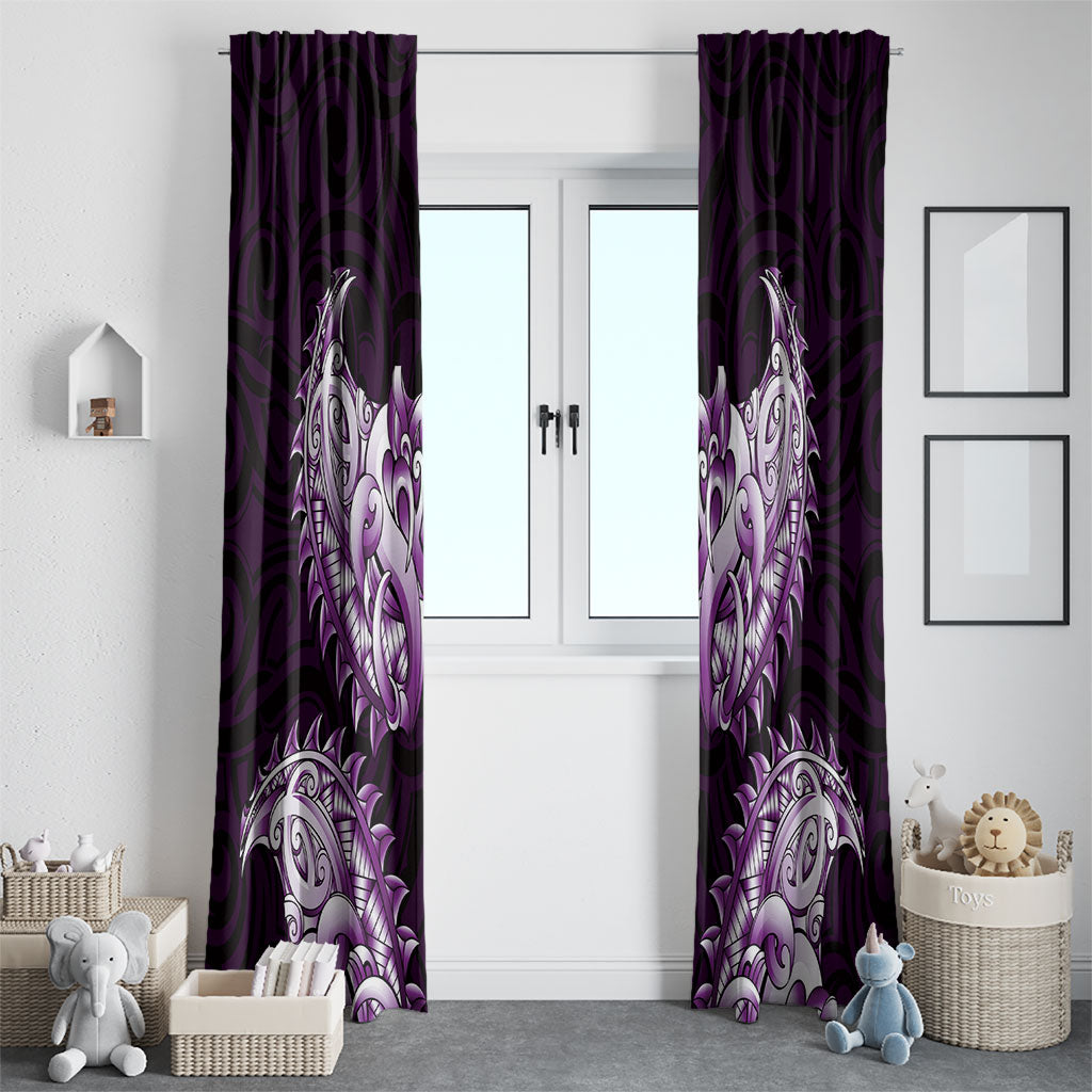 New Zealand Ta Moko Window Curtain Aotearoa Maori Chest Tattoo Purple