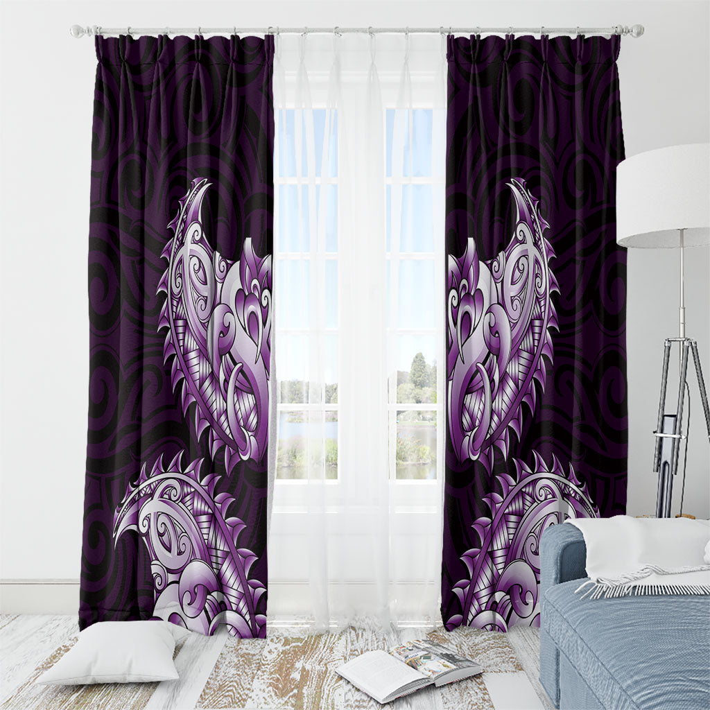 New Zealand Ta Moko Window Curtain Aotearoa Maori Chest Tattoo Purple
