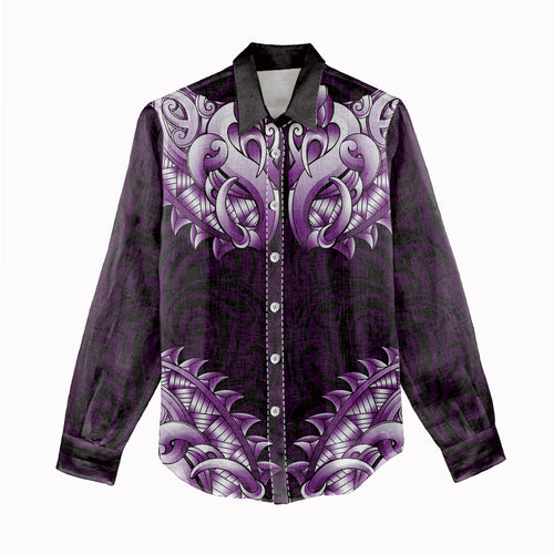 New Zealand Ta Moko Women Casual Shirt Aotearoa Maori Chest Tattoo Purple