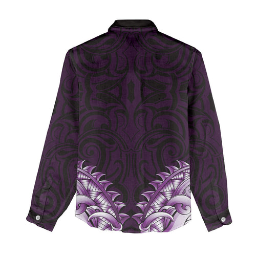 New Zealand Ta Moko Women Casual Shirt Aotearoa Maori Chest Tattoo Purple