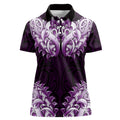 New Zealand Ta Moko Women Polo Shirt Aotearoa Maori Chest Tattoo Purple