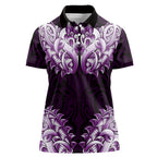 New Zealand Ta Moko Women Polo Shirt Aotearoa Maori Chest Tattoo Purple