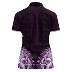 New Zealand Ta Moko Women Polo Shirt Aotearoa Maori Chest Tattoo Purple
