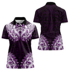 New Zealand Ta Moko Women Polo Shirt Aotearoa Maori Chest Tattoo Purple