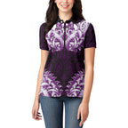 New Zealand Ta Moko Women Polo Shirt Aotearoa Maori Chest Tattoo Purple