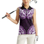 New Zealand Ta Moko Women Sleeveless Polo Shirt Aotearoa Maori Chest Tattoo Purple