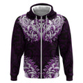New Zealand Ta Moko Zip Hoodie Aotearoa Maori Chest Tattoo Purple