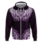 New Zealand Ta Moko Zip Hoodie Aotearoa Maori Chest Tattoo Purple