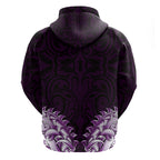 New Zealand Ta Moko Zip Hoodie Aotearoa Maori Chest Tattoo Purple