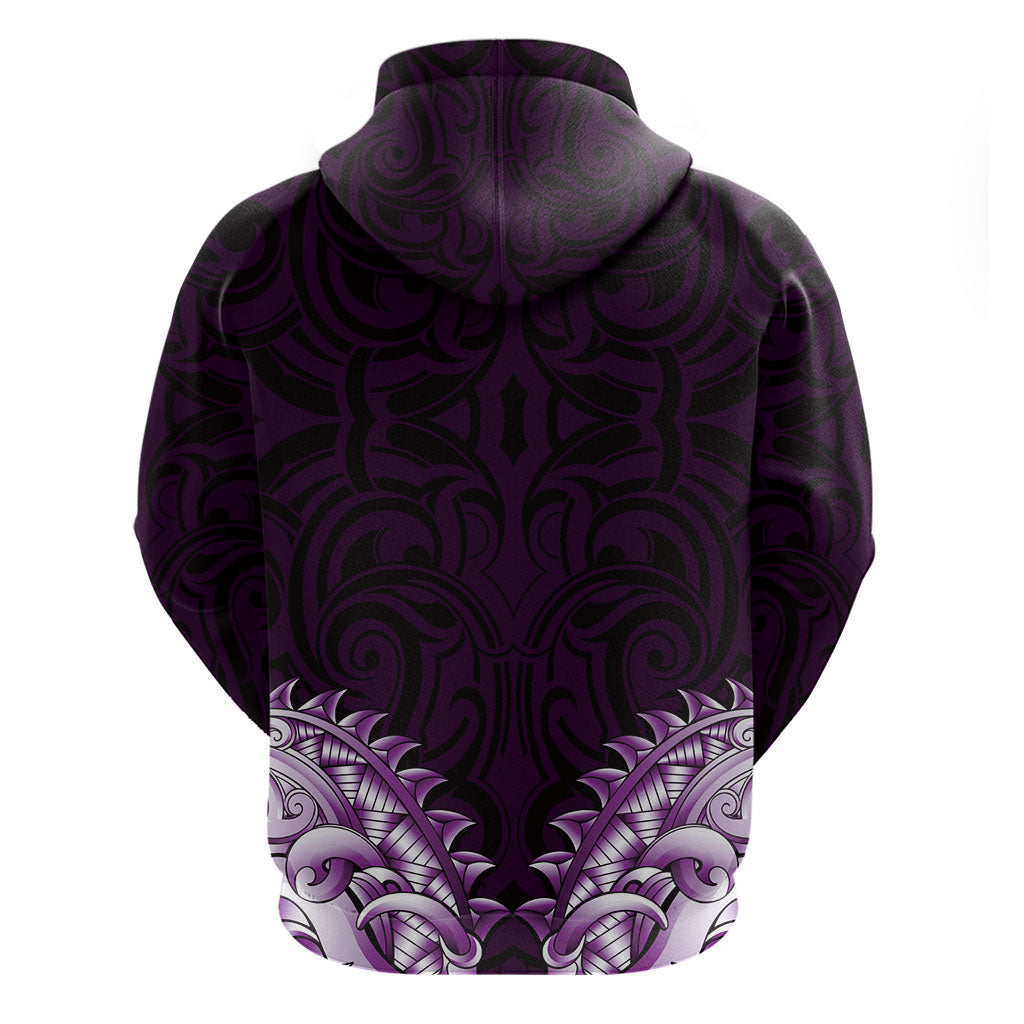 New Zealand Ta Moko Zip Hoodie Aotearoa Maori Chest Tattoo Purple