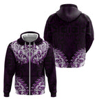 New Zealand Ta Moko Zip Hoodie Aotearoa Maori Chest Tattoo Purple