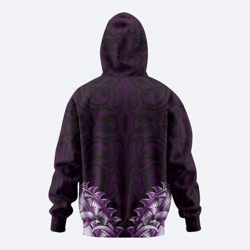 New Zealand Ta Moko Zip Hoodie Aotearoa Maori Chest Tattoo Purple