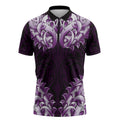 New Zealand Ta Moko Zipper Polo Shirt Aotearoa Maori Chest Tattoo Purple