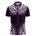 New Zealand Ta Moko Zipper Polo Shirt Aotearoa Maori Chest Tattoo Purple