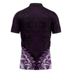 New Zealand Ta Moko Zipper Polo Shirt Aotearoa Maori Chest Tattoo Purple