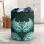 New Zealand Ta Moko Laundry Basket Aotearoa Maori Chest Tattoo Turquoise
