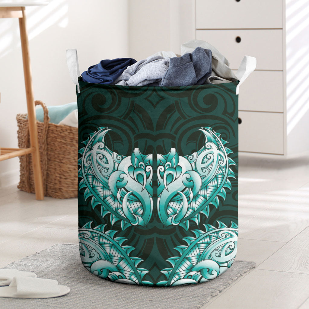 New Zealand Ta Moko Laundry Basket Aotearoa Maori Chest Tattoo Turquoise