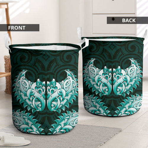 New Zealand Ta Moko Laundry Basket Aotearoa Maori Chest Tattoo Turquoise
