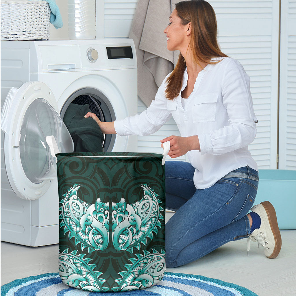 New Zealand Ta Moko Laundry Basket Aotearoa Maori Chest Tattoo Turquoise