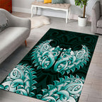 New Zealand Ta Moko Area Rug Aotearoa Maori Chest Tattoo Turquoise