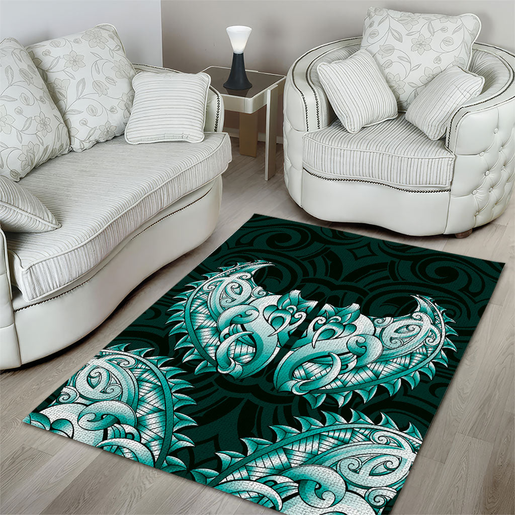 New Zealand Ta Moko Area Rug Aotearoa Maori Chest Tattoo Turquoise