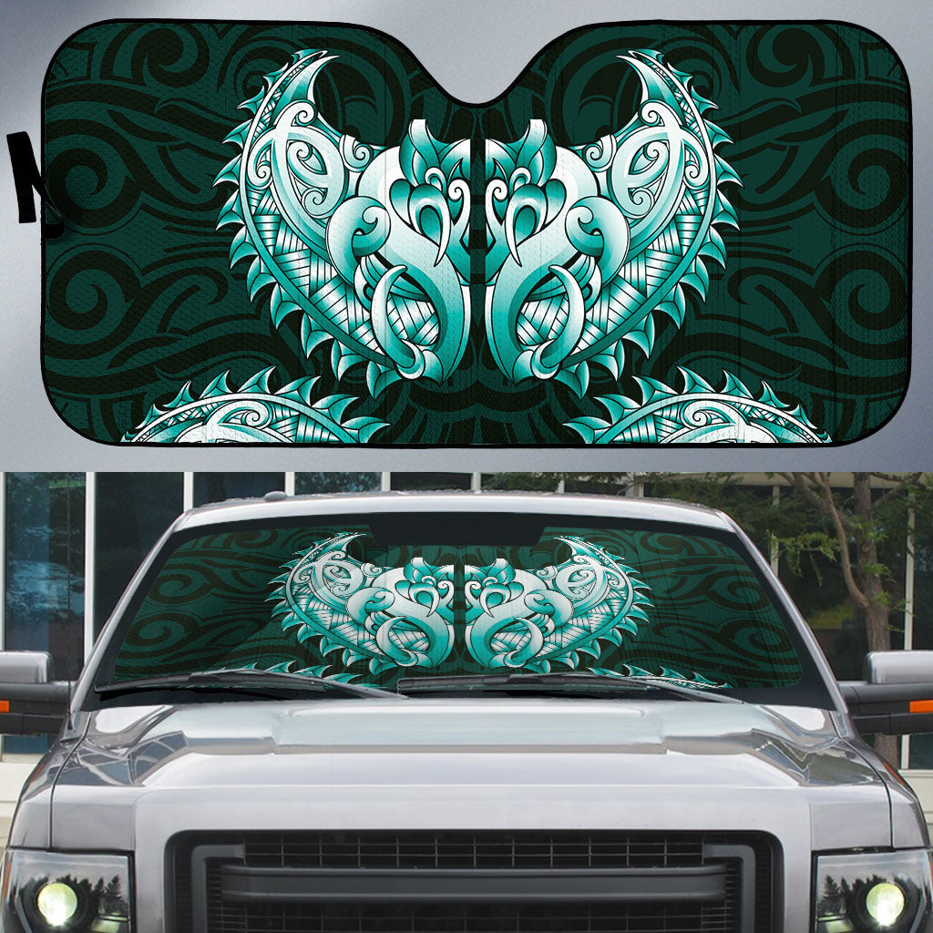 New Zealand Ta Moko Auto Sun Shade Aotearoa Maori Chest Tattoo Turquoise
