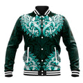 New Zealand Ta Moko Baseball Jacket Aotearoa Maori Chest Tattoo Turquoise