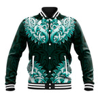 New Zealand Ta Moko Baseball Jacket Aotearoa Maori Chest Tattoo Turquoise