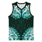 New Zealand Ta Moko Basketball Jersey Aotearoa Maori Chest Tattoo Turquoise